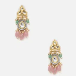 Dugran By Dugristyle Pink & Green Drop Earrings with Kundan & American Diamonds-picture-38