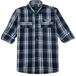 Cavio Boys Grey Cotton Comfort Fit Chequered Shirt-image-98