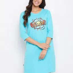 Clovia Blue Graphic Print Night Dress image 1