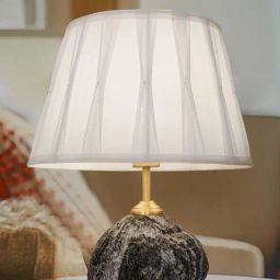 FOS LIGHTING Raw Black Marble Table Lamp with Pleated Fabric Shade-picture-4