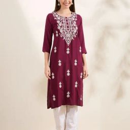 Fashor Burgundy Embroidered Kurti-picture-12