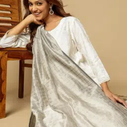 Fabindia Grey Woven Design Dupatta image 3