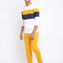 Lil Tomatoes Kids White & Yellow Solid Full Sleeves T-Shirt with Pyjamas image 3