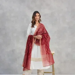 Fabindia Wine Regular Fit Woven Design Dupatta-picture-20
