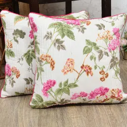 Urban Jaipur Pink & White 2 Pieces Floral Printed Square Cotton Cushion Covers-picture-32