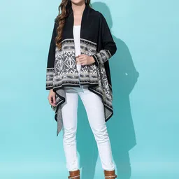 Anouk Black Ethnic Motifs Printed V-Neck Winter Open Front Shrug-picture-34