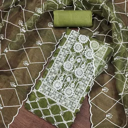 SAINOOR Floral Embroidered Thread Work Organza Unstitched Dress Material-picture-11