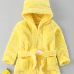 Babyhug Velour Cotton Knit Full Sleeves Hooded Bath Robe With Ear Flaps- Yellow-picture-32