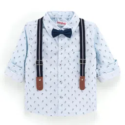 Babyhug Full Sleeves All Over Printed Part Shirt & Bow & Suspender - Blue-picture-21