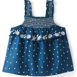 Babyhug Rayon Woven Sleeveless Top With Floral Embroidered- Navy Blue-picture-18