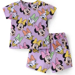 Babyhug Disney Single Jersey Knit Half Sleeves Night Suit With Minnie Mouse Graphics - Purple-image-37