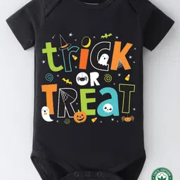BLUSHES 100% Cotton Halloween Theme Half Sleeves Trick Or Treat Text Printed Onesie - Black-picture-12