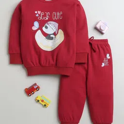 BUMZEE Cotton Full Sleeves Panda Printed Coordinating Sweatshirt & Joggers Set - Maroon image 1
