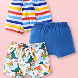 Babyhug 100% Cotton Knit Trunks with Stripes & Dino Print Pack of 3 - Blue White & Red-picture-19