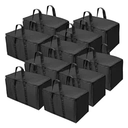 Storite Nylon Moisture Proof Multi-Purpose 70 L Large Toys Storage Bag/Books Magazine//Blankets/Clothes Storage Organizer with Zip and Handle Rectangular(Black )(10-Pack) image 1