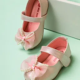 Mine Sole Bow Applique Detailed Pearl Embellished Velcro Closure Ballerinas - Pink-picture-16