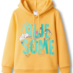 Tango Fleece Knit Full Sleeves Hoodies With Text Print - Yellow-picture-18