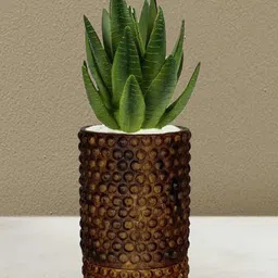 LASAKI Bubble Brown Ceramic Handmade Large Planter With Plate-image-77