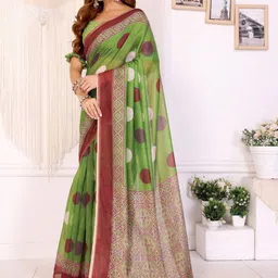 PRISHA FASHION Polka Dot Printed Pure Cotton Banarasi Saree image 5