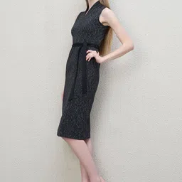 Iconic Women Textured Stand Collar Stretchable Sheath Dress image 3