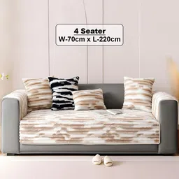 DREAM CARE Beige & Beige Printed Polyester 3 Piece Sofa Cover With Arms image 4