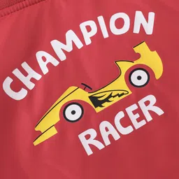 Babyhug Full Sleeves Hooded Jacket Racer Print - Red image 3