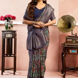 VASTRAAVEDAA Floral Zari Art Silk Handloom Banarasi Saree-picture-41