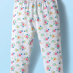 kookie kids india Kookie Kids Single Jersey Knit Full Sleeves Night Suit With Bunny & Floral Print - Yellow & White image 4