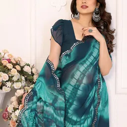 Moda Rapido Tie & Dye Dyed Mirror Work Pure Georgette Saree image 2