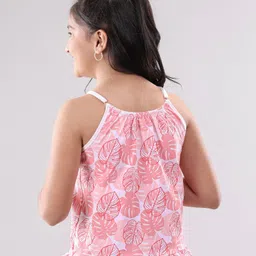 Pine Kids Singlet Sleeves Bio Washed Top Palm Leaves & Text Print Pack of 2 - Coral White image 5