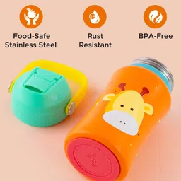 Rabitat Stainless Steel Play 3.0 Sipper Bottle with Giraffe Print Orange - 350 ml image 4