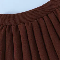 Mark & Mia Viscose Full Sleeves Front Open Pullover Sweater & Skirt Set with Frill Detailing - Beige & Brown image 5