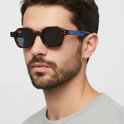goglassic Unisex Blue Lens & Brown Round Sunglasses with-picture-14