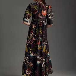 DressBerry Women Floral Printed Mandarin Collar Gathered or Pleated Casual A-Line Dress image 2