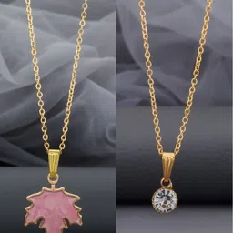 Birado Jewellery Set Of 2 Stainless Steel Gold-Plated Stones Studded Pendent & Chain image 1