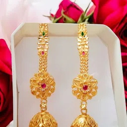MA FASHION Gold-Plated Artificial Stones Studded Dome Shaped Jhumkas-picture-19