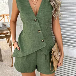 JC Mode Self-Designed V-Collar Waistcoat With Shorts Co-Ords image 2