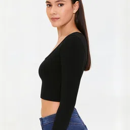 PUERY Women Scoop Neck Cotton Crop Top-image-16