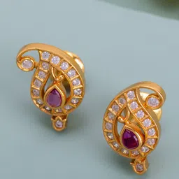 Kushal's Fashion Jewellery 92.5 Pure Silver Gold-Plated Paisley Shaped Ruby Studs Earrings-picture-41