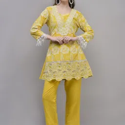 Aralia Embroidered Cotton Round Neck Top With Trousers Co-Ords-image-0
