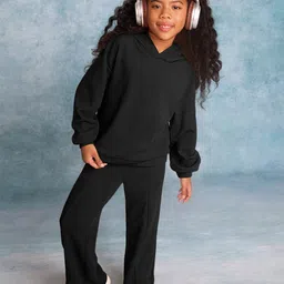 Kotty Girls Black Hooded Sweatshirt With Trouser-image-41