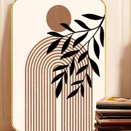 SAF Beige & Brown Geometric Arch & Leaf Abstract Wooden Wall Art image 3