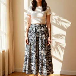 Diktmark Printed Pure Cotton Tiered Maxi Skirt-image-67