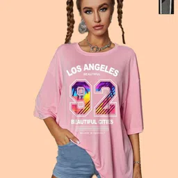 Metronaut Women Pack of 2 Typography Printed Round Neck Cotton Oversized T-shirts-image-48