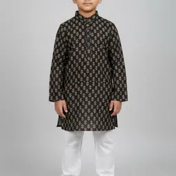 Sangria Boys Printed Cotton Mandarin Collar Straight Kurta Set image 4