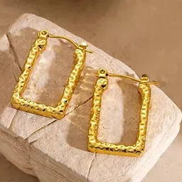 DressBerry Stainless Steel 18K Gold-Plated Square Shaped Hoop Earrings-image-45