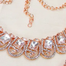 VATSALYA creation Rose Gold-Plated Stones Studded Necklace With Earrings & Maang Tika image 3