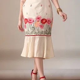 Sangria Women Thread Embroidered Pure Cotton Mermaid Body Fitted Skirt-picture-18