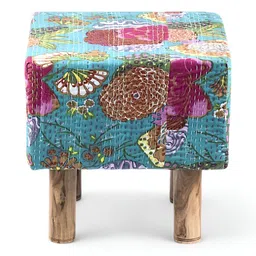 Ikiriya Green & Pink Embroidered Square Ottoman image 2