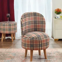 NACIA Beige & Red Printed Wooden & Velvet Chair Pouffes Stool Ottomans-image-3